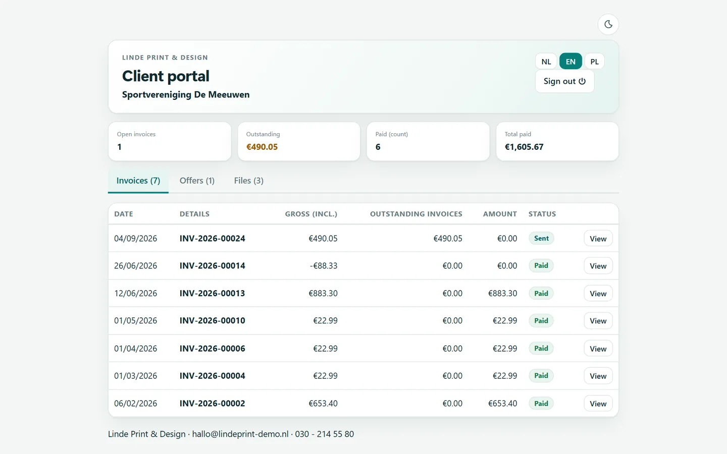 Customer portal - Kantoor
